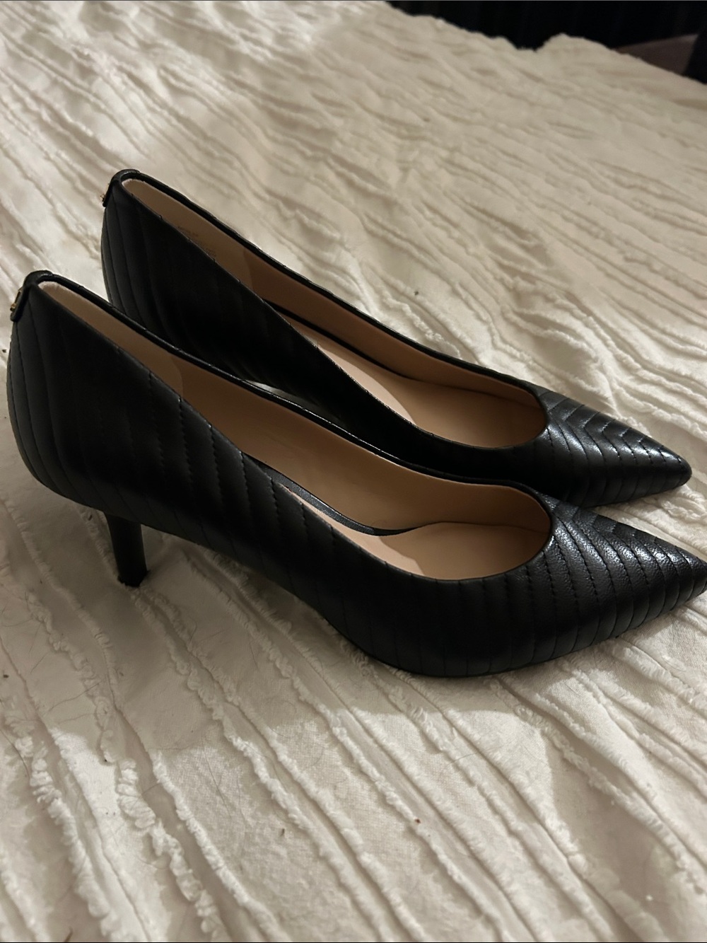 Karl Lagerfeld Black Quilted Pointed Toe Pumps with Stiletto Heel